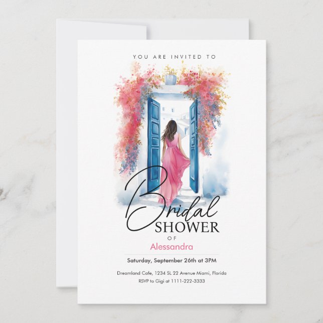 Bride in Santorini | Greek Theme | Bridal Shower Invitation (Front)