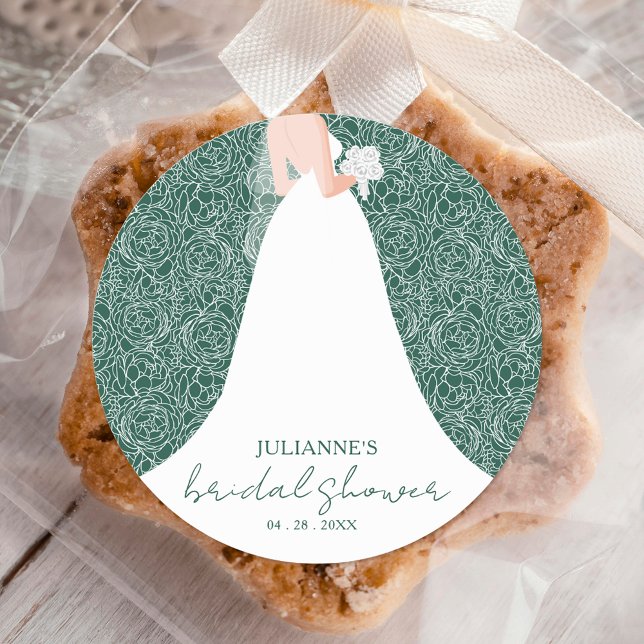 Bride in Wedding Dress Bridal Shower Classic Round Sticker (Creator Uploaded)