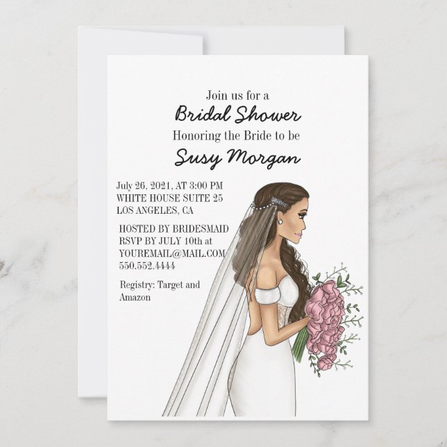 Bride in Wedding Dress Bridal Shower Invitation (Front)