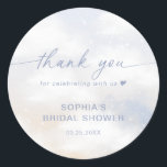 Bride Is On Cloud 9 Bridal Shower Thank You Classic Round Sticker<br><div class="desc">Cloud 9 themed bridal shower thank you favours sticker.</div>