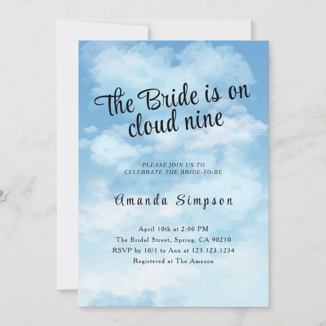 Bride Is On Cloud Nine Bridal Shower Invitation (Front)