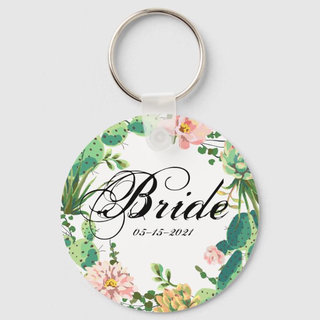 Bride Key Chain Bohemian Cactus Succulents Dessert (Front)