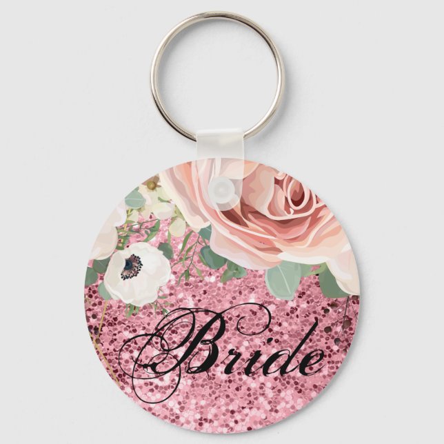 Bride Key Chain Geometric Garden Rose Gold Glitter (Front)