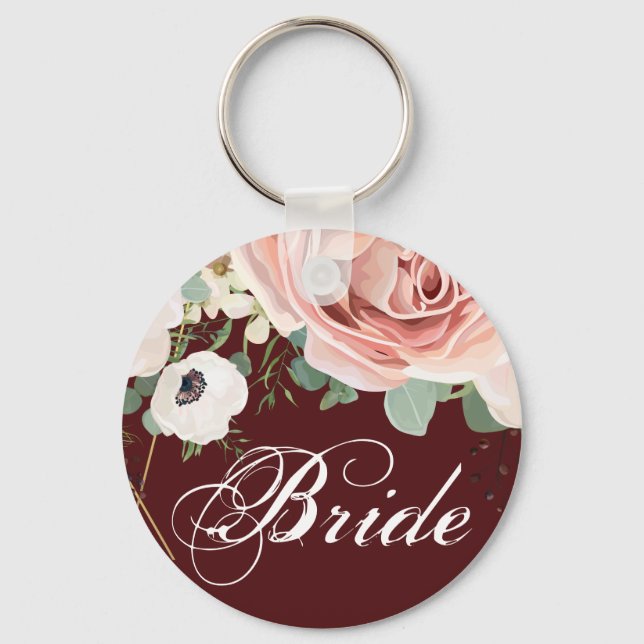 Bride Key Chain Geometric Garden Rose Wine Burgund (Front)