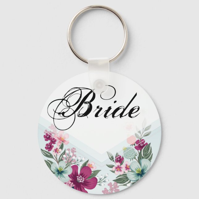 Bride Key Chain Tropical Flower on Blue Ombre (Front)