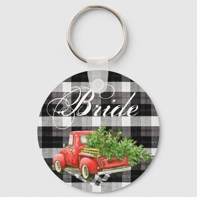 Bride Key Chain XMAS Truck Baffalo Plaid Christmas (Front)