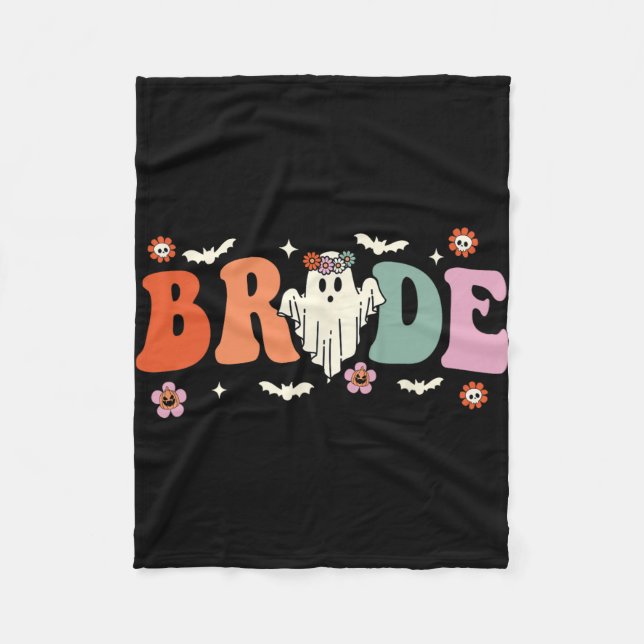 Bride Let's Go Ghouls Ghost Halloween Spooky Bache Fleece Blanket (Front)