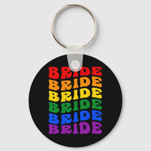 Bride Lgbt Groovy Rainbow Flag Bachelorette Party Key Ring