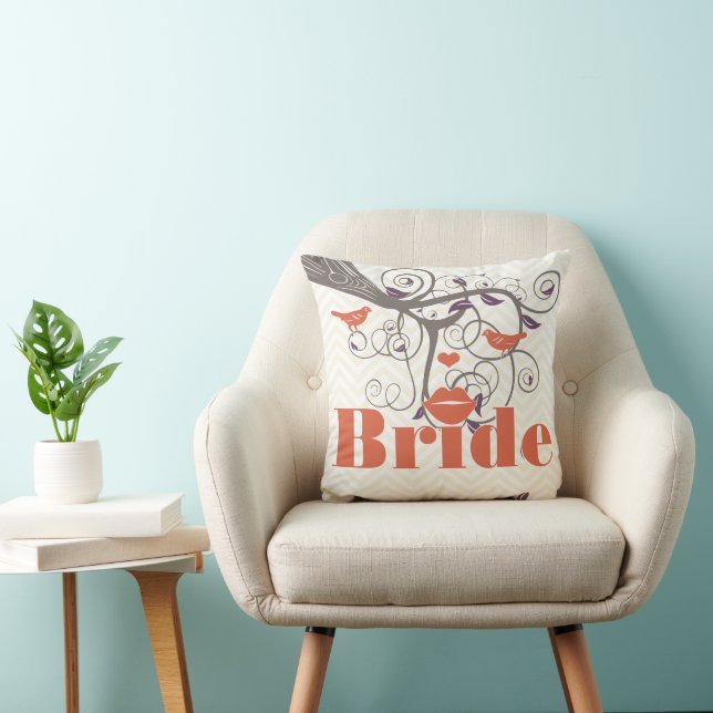 Bride Lips Purple Coral Grey Zig Zag Floral Cushion (Chair)