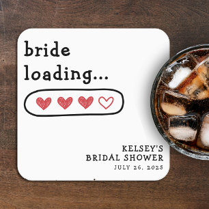 Bride Loading Hearts Bridal Shower Square Paper Coaster