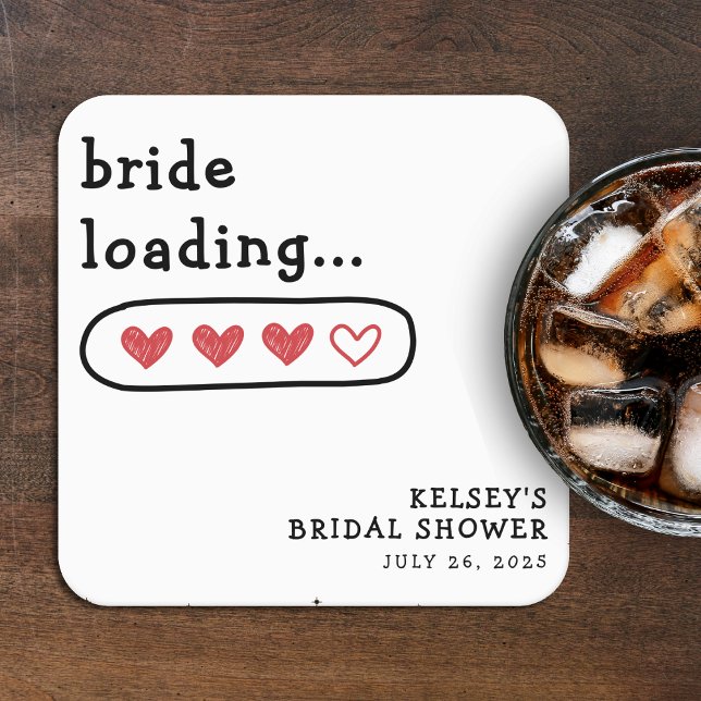 Bride Loading Hearts Bridal Shower  Square Paper Coaster (Bride Loading Hearts Bridal Shower Square Paper Coaster
)