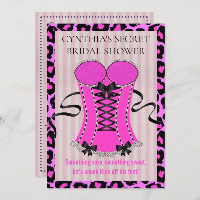 BRIDE Love Pink Lingerie Bridal Shower Party Invitation (Front/Back)
