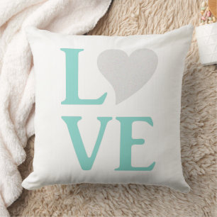 BRIDE Love Teal Blue & White Wedding Decor Cushion