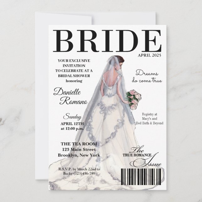 Bride Magazine Modern Bridal Shower Invitations (Front)