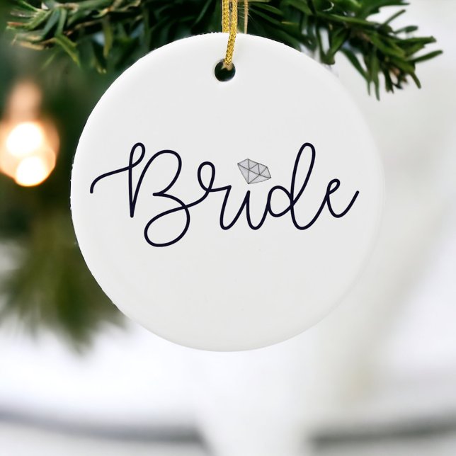Bride Modern Script Diamond Personalised Wedding Ceramic Ornament (Creator Uploaded)