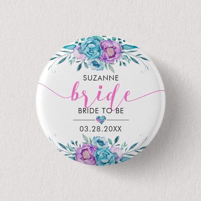 Bride Modern Typography Boho Flowers 3 Cm Round Badge (Front)