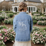 Bride Mrs Wedding Heart Denim Jacket<br><div class="desc">Elegant and modern denim jacket for a bride to wear on their wedding day. The hand lettered text says "Mrs" with a heart. Add your new last name with date below.</div>