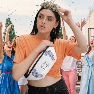 Bride Name Blue Floral Elegant Gold Glitter Geo Bum Bags