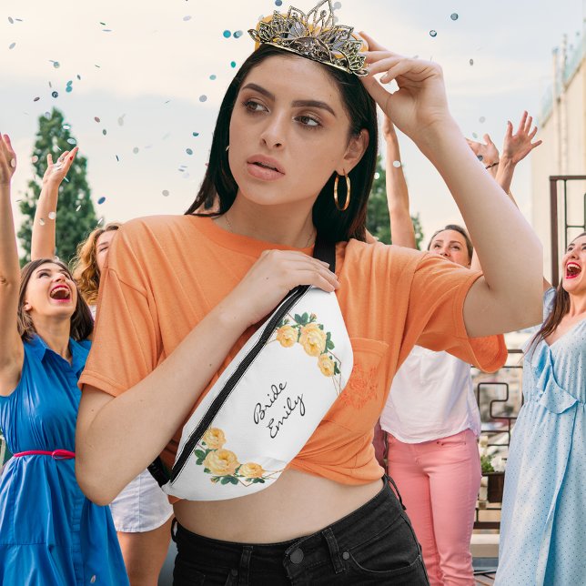 Bride Name Orange Floral Elegant Gold Glitter Geo  Bum Bags (Zazzle Bride Name Orange Floral Elegant Gold Glitter Geo  Fanny Pack)