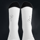 Bride name script personalised wedding favour socks<br><div class="desc">Elegant chic simple black and white bride socks personalised with her name in chic signature style calligraphy script.</div>