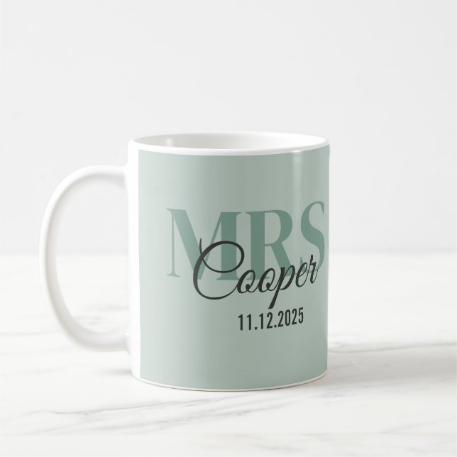 Bride Name With Wedding Date Bay Pepper Colour Tex Coffee Mug (Left)