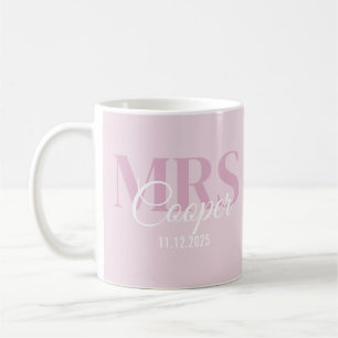 Bride Name With Wedding Date Crimson Light Pink Coffee Mug