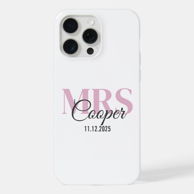 Bride Name With Wedding Date Crimson Light Pink iP iPhone Case (Back)