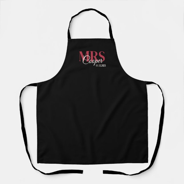 Bride Name With Wedding Date Crimson Red Color Apron (Front)
