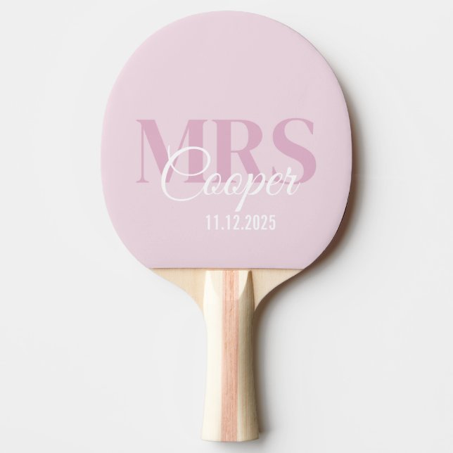 Bride Name With Wedding Date Light Pink Colour Tex Ping Pong Paddle (Front)