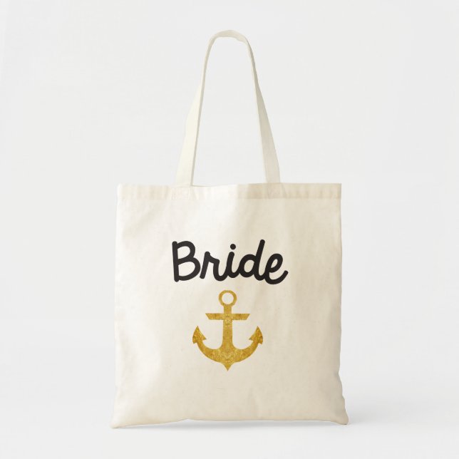 Bride Nautical Anchor Gold Foil Tote (Front)