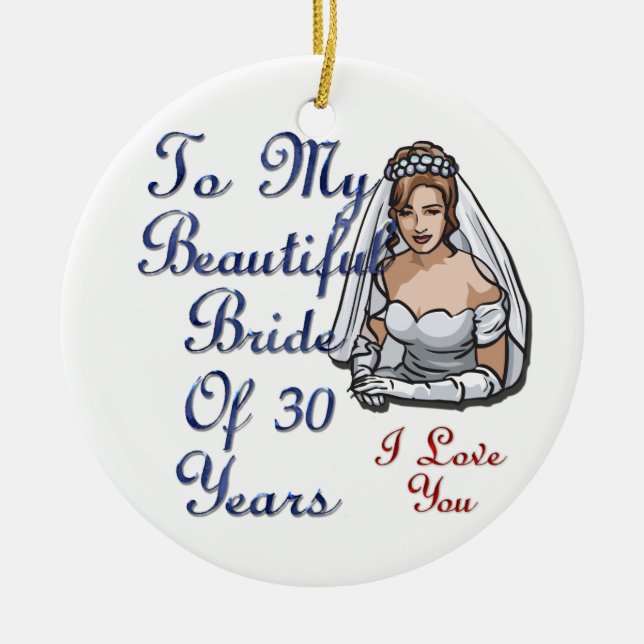 Bride Of 30 Years Ceramic Tree Decoration (Front)