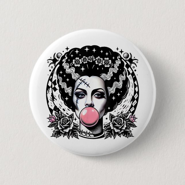 Bride Of Frankenstein Bubblegum Monster Halloween  6 Cm Round Badge (Front)