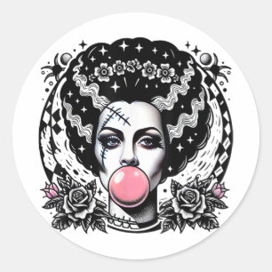 Bride Of Frankenstein Bubblegum Monster Halloween  Classic Round Sticker