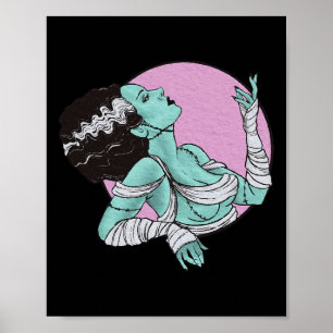 Bride Of Frankenstein Halloween Retro Pink Poster