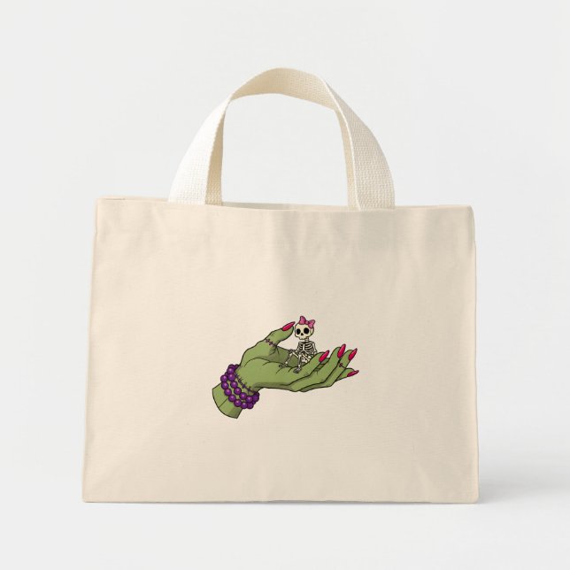 Bride of Frankenstein Hand with Skeleton Bow Mini Tote Bag (Front)