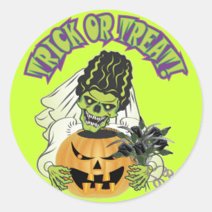 Bride of Frankenstein Skull Classic Round Sticker