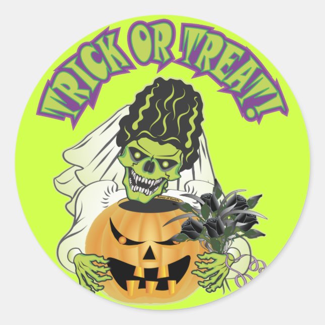 Bride of Frankenstein Skull Classic Round Sticker (Front)