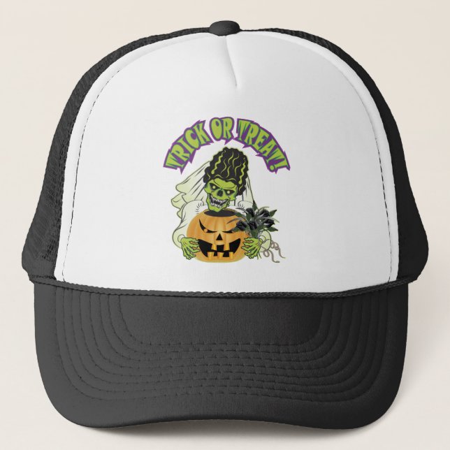 Bride of Frankenstein Skull Trucker Hat (Front)