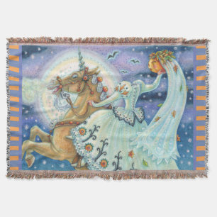 BRIDE OF SLEEPY HOLLOW, UNICORN THROW BLANKET Blue