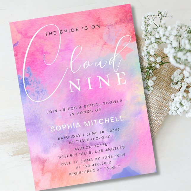 Bride on Cloud 9 Bright Colourful Bridal Shower Invitation (Bride on Cloud 9 Bright Colorful Bridal Shower Invitation)