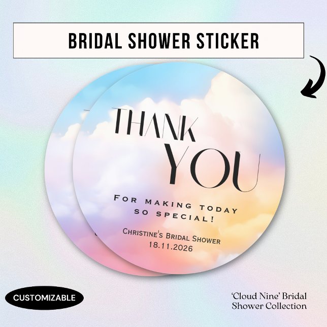 Bride on cloud 9 Colourful Pastel Bridal Shower  Classic Round Sticker (Creator Uploaded)