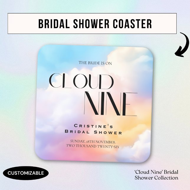 Bride on cloud 9 Colourful Pastel Bridal Shower  Square Paper Coaster (Creator Uploaded)