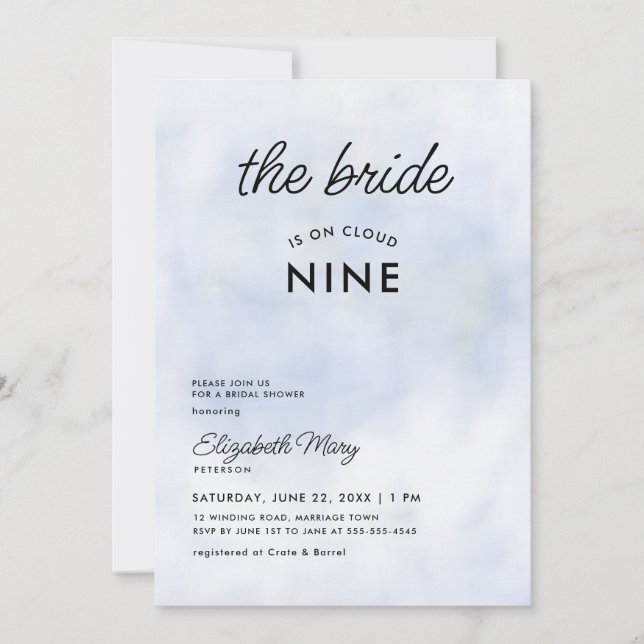 Bride on Cloud 9 Pastel Blue Girly Bridal Shower Invitation (Front)