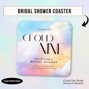 Bride on Cloud 9 Pastel Bridal Shower Square Paper Coaster