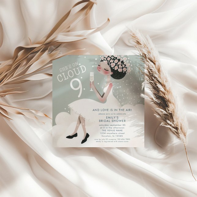 Bride on Cloud 9 Teal Bridal Shower Square Invitation (Creator Uploaded)