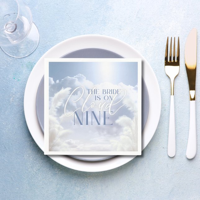 Bride On Cloud Nine 9 White Pampas Bridal Shower Napkin (Bride On Cloud Nine 9 White Pampas Bridal Shower Napkins | She's on Cloud 9)