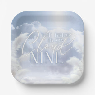 Bride On Cloud Nine 9 White Pampas Bridal Shower Paper Plate