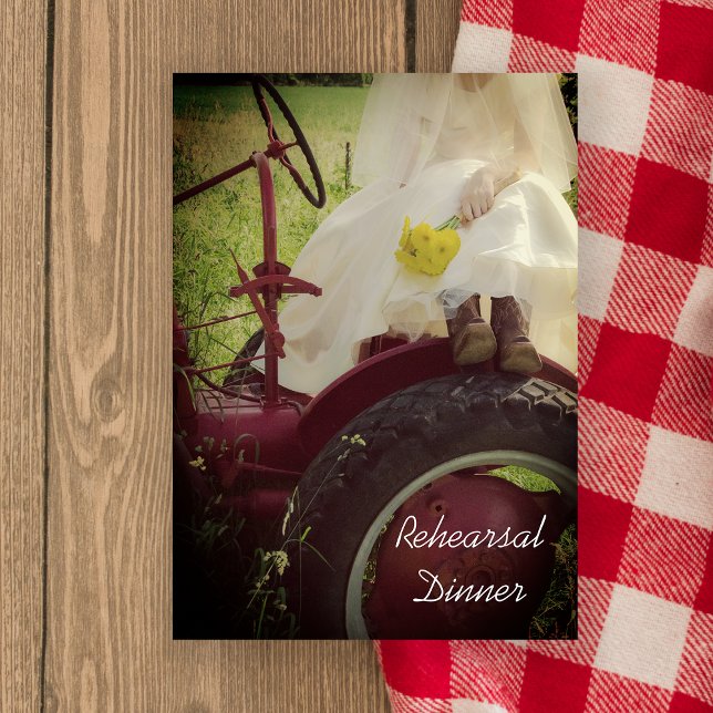 Bride on Tractor Country Farm Rehearsal Dinner Invitation (Creator Uploaded)