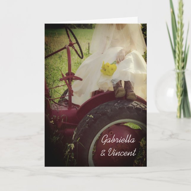 Bride on Tractor Country Farm Wedding Invitation (Front)