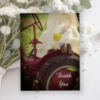 Bride on Tractor Country Farm Wedding Thank You